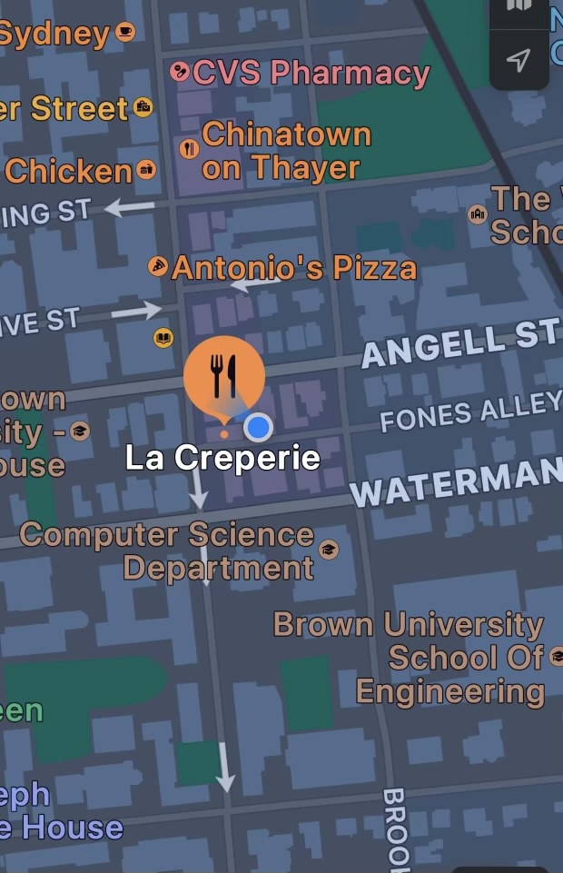 La Creperie storefront on Fones Alley